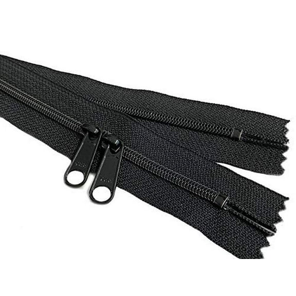 4.5mm YKK Zipper with Double Pull Purse or Handbag Zippers Head to Head Sliders Made in USA (30 Inches - 15 Zippers, Black - 580)