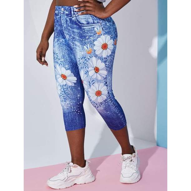 Talla grande Daisy 3D Print Cult Getgings Rosegal Leggings de talla grande