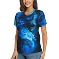 thumbnail image 2 of Vsdgher Blue Fire Cool Wolf Women Shirts V Neck Short Sleeve Tops T-Shirt Basic Tees, S to 3XLLarge, 2 of 5