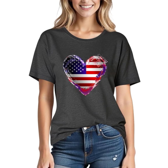 JOANKDMI 4th of July Womens Tops Cute Cotton American Flag Crewneck Short Sleeve Relaxed Fit Tops Memorial Day Patriotic T Shirts