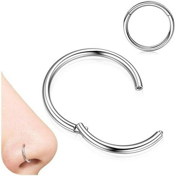 Bavsenic Hinged Nose Rings Hoops - 316L Surgical Steel Seamless Nose Piercing Jewelry 18G Septum