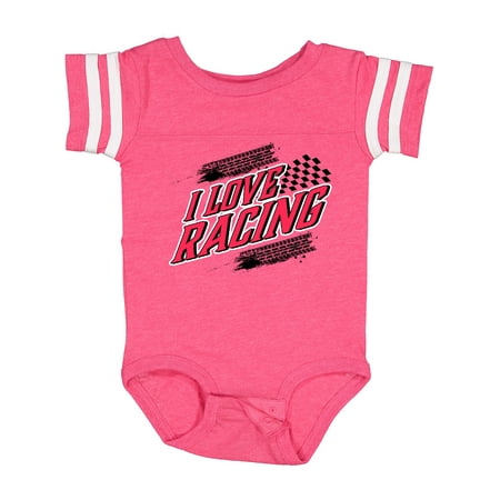 

Inktastic I Love Racing with Tire Marks Gift Baby Boy or Baby Girl Bodysuit