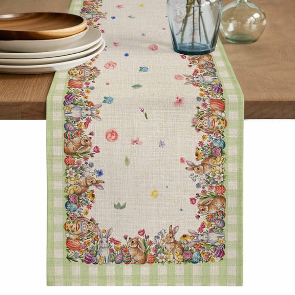 Table Runner - 90 Inch Long, Spring Easter Kitchen Dining Table Runner Dresser Scarves, Vintage Colorful Eggs Botanical Bunny Plaid Farmhouse Decor for Coffee Tables Wedding Party Banquet