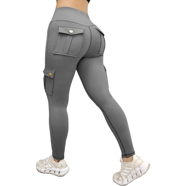 Gymfrog Leggings de levantamiento de glúteos con bolsillos, pantalones cargo de entrenamiento de cintura alta sin costuras para mujer