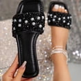thumbnail image 5 of Qingpeng Womens Open Toe Flat Slide Sandals Square Toe Summer Shoes with Pearl and Sequin Embellishment for Casual Beach Wear, 5 of 7