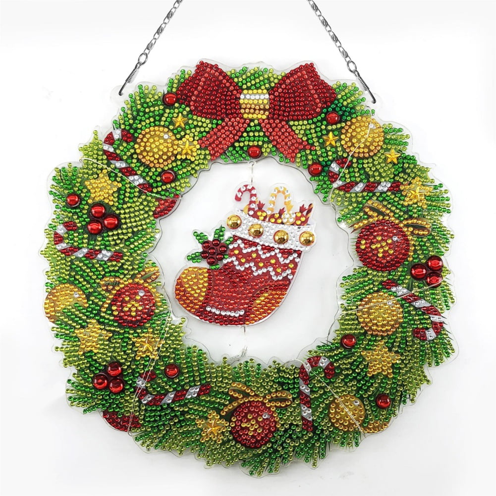 LUSandy DIY 2Pcs 5D Christmas Tree Wreath Diamond