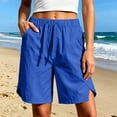 thumbnail image 5 of Costeam Womens Solid Drawstring Elastic Waist Knee Length Bermuda Shorts Side Split Hem Dual Side Hand Pockets Lightweight Woven Loose Fit Summer Casual Short Bottoms, 5 of 8