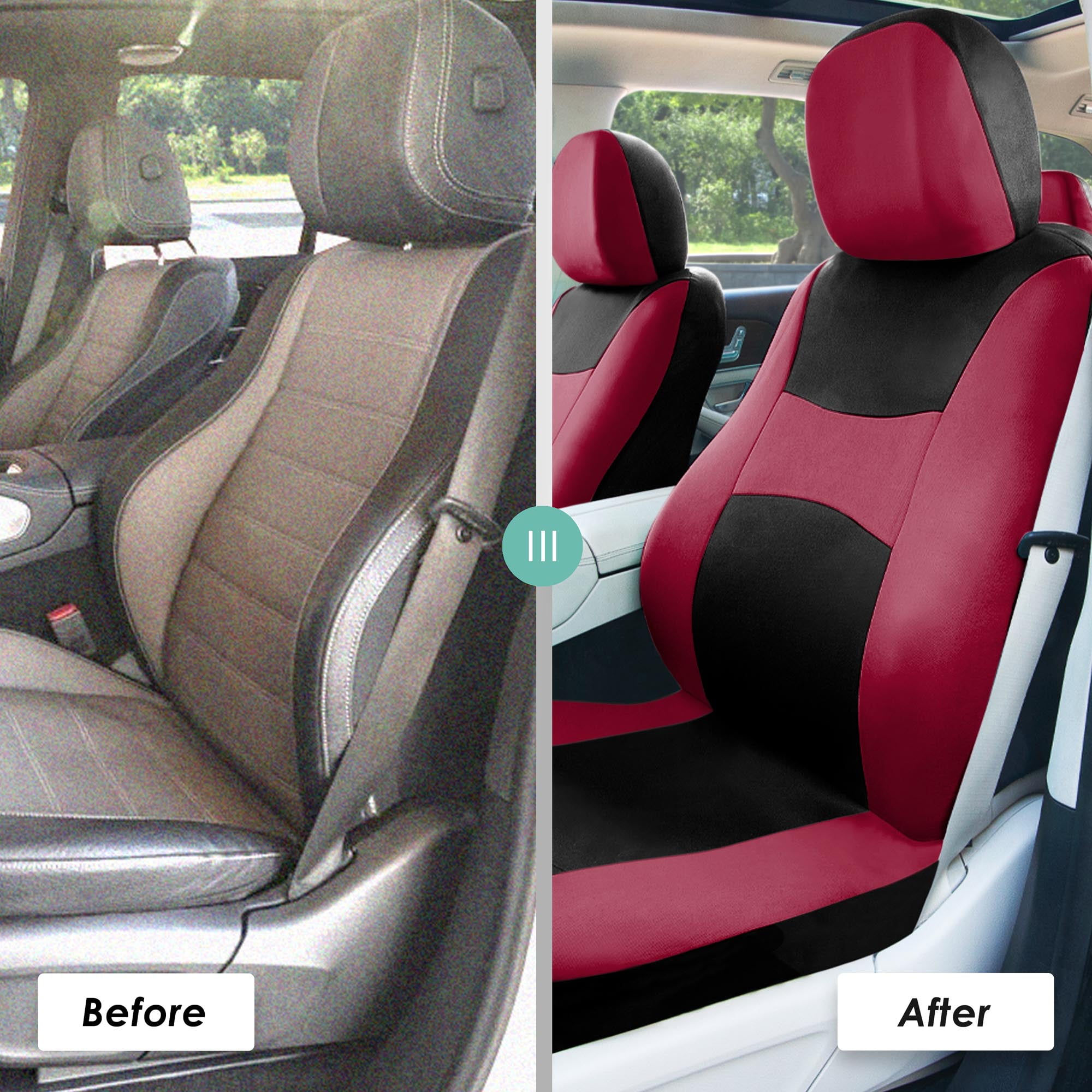 FH Group Light & Breezy Flat Cloth Car Seat Cover Set For Car Truck SUV Van Burgundy - Front