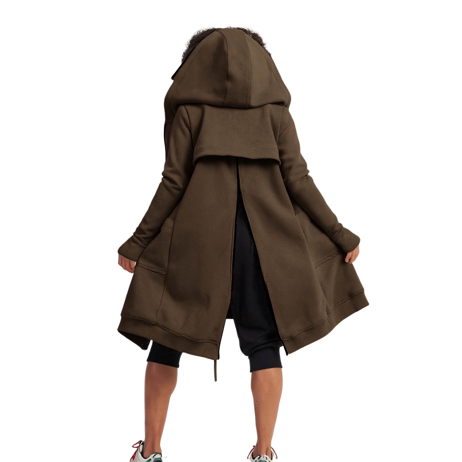 Maxi Hoodie with Thumb Holes Sevevn Women's Solid Color Jacket Fleece Casual Zipper Long Sleeve Pocket Hooded Long Sweater Brown S