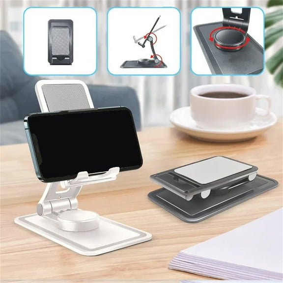 TOPRenddon Cell Phone Stand Adjustable Phone Holer for Desk，Metal Mobile Phone With 360 ° Rotation Folding Lazy Person Tablet Desktop