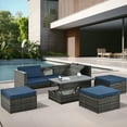 thumbnail image 2 of 5-Piece Outdoor Patio Furniture Set, Wicker Outdoor Patio Conversation Set Rattan Sectional Sofa Set with Storage Table for Garden, Balcony, Lawn, Blue, 2 of 10