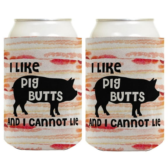Funny Beer Coolie I Like Pig Butts Bacon Lover BBQ Grill Meat Chef 2 Pack Can Coolie Drink Coolers Coolies Bacon