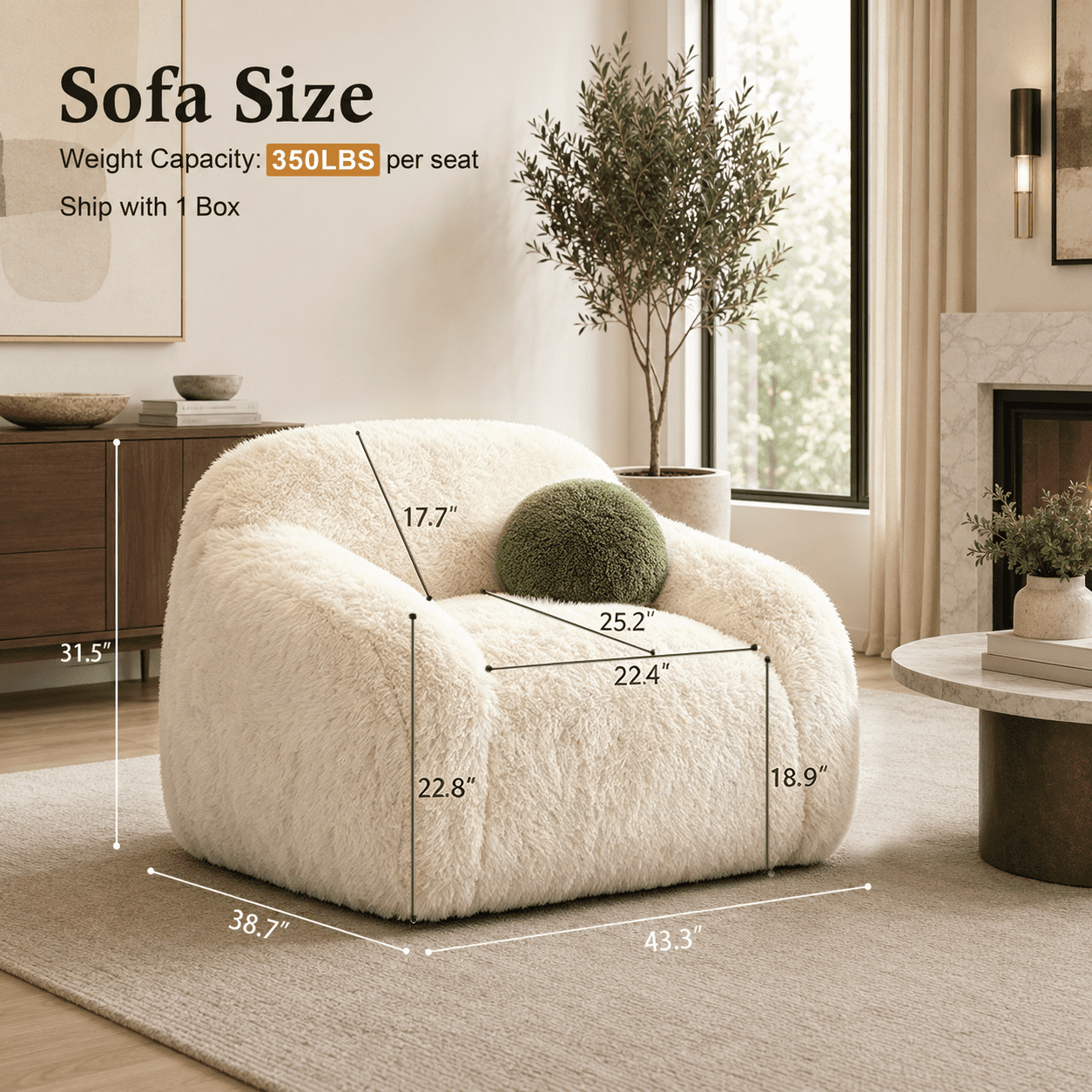 Aenkyo Oversized 360 Degree Swivel Accent Chair, Plush Faux Fur Barrel Sofa Chair, 25" Deep Seat, Sand