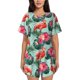 thumbnail image 1 of Balery Palm Leaves Flamingo Conjunto de Pijama para Mujer con Estampado, Dos Piezas de Manga Corta y Shorts, Ropa de Dormir Suave con Cuello Redondo y Bolsillos-Large, 1 of 5