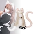 thumbnail image 2 of Leeye Halloween Cat Ears and Tail Set, Cosplay Accessory Kit, Animal Headband with Fluffy Tail for Adults, Halloween Party Role Play Outfit, 2 of 7