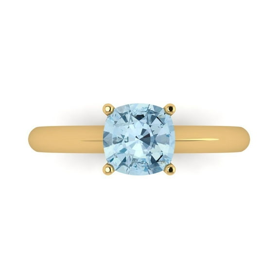 1.5 ct Cushion Cut Simulated Blue Diamond Solitaire 14K Yellow Gold Womens Engagement Ring