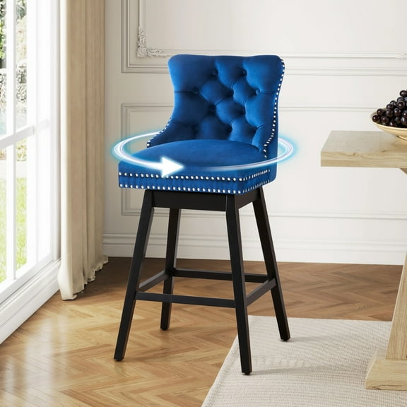 TEWLOSS Bar Stools Swivel 30" Velvet Barstools for Kitchen Island, Blue