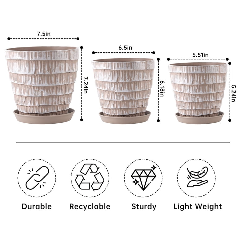 Foukus Plant Pots Set of 3, 5.5" 6.5" 7.5" Taupe photo 4