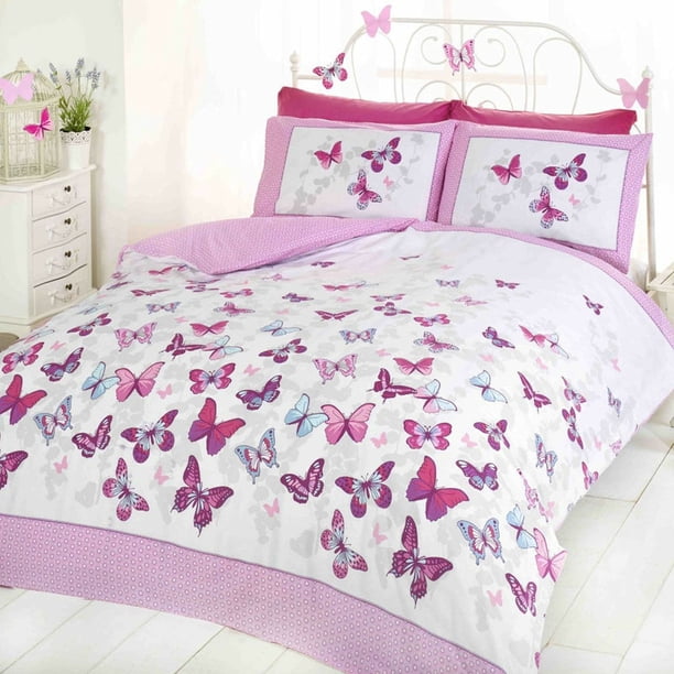Juego de Funda Nórdica Rosa Fluttering Butterfly Girl Bedding Twin Or Full