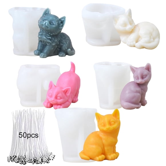Molde de silicona Anlan-angel, 5 piezas, gato, animal, para velas y jabón