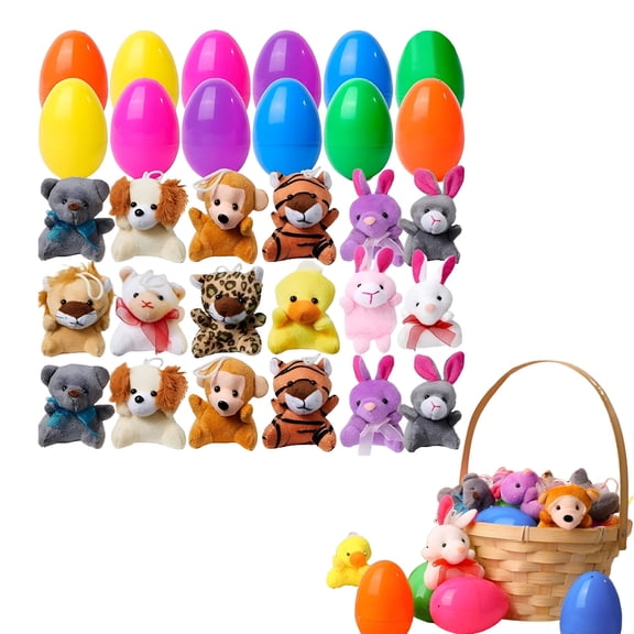BESTSKY 12 Pcs Prefilled Easter Eggs of Mini Stuffed Animal Plush Toys Basket Stuffer for Kids Easter Egg Filler and Party Favors