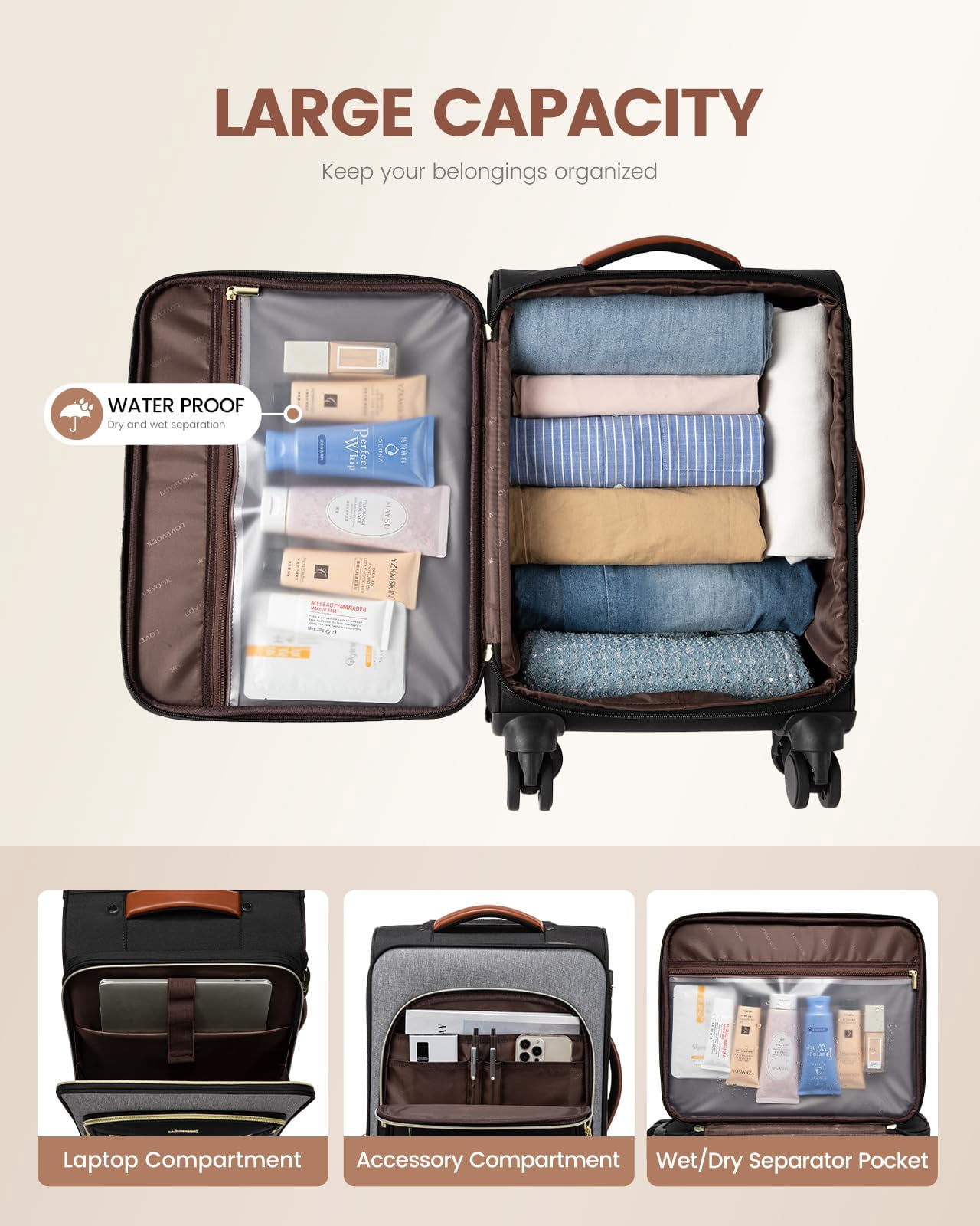 LOVEVOOK Carry On Luggage 22x14x9 Airline Approved, 20 Inch Soft side Suitcases with Wheels, Lightweight Spinner Carry on Suitcase with TSA Lock, Water-Resistant Large Capacity Luggage for Travel