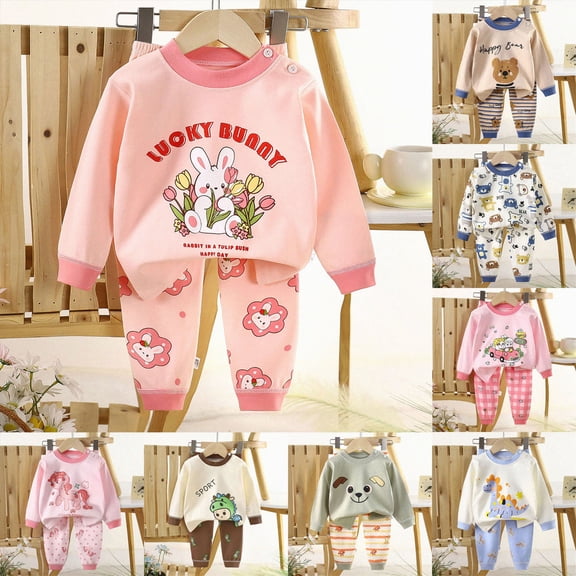 Girls Pajamas Kids Pjs Set Soft Cozy Long Sleeve Top and Pants Stretchy Girls' Sleepwear,holiday 6-12 Months 12-24 Months 2t 3t 4t 5t 6t 7t 8t 9t Children Brown 3-4 Years