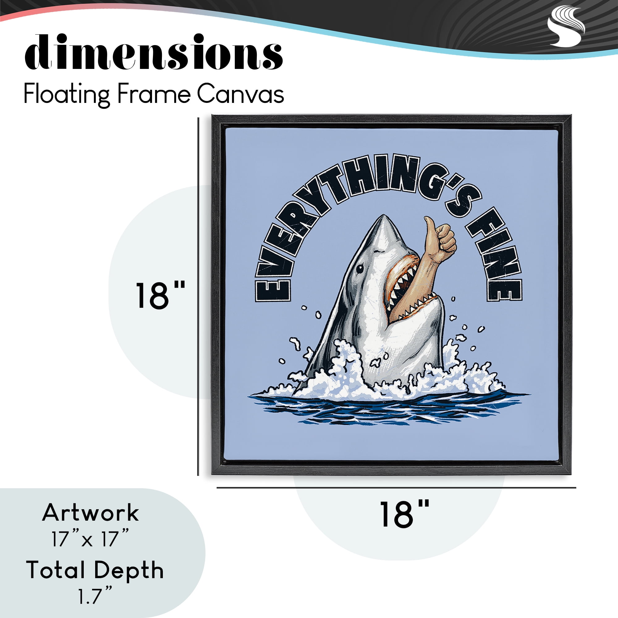Everything's Fine Shark Bite Black Framed Floater Canvas Wall Art, design by Jedco Brands Inc.