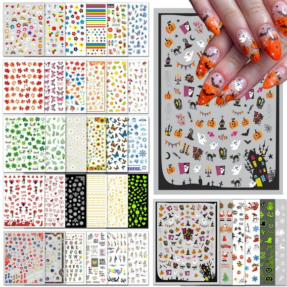 Pegatinas para decoración de uñas IDDFEVE, 36 hojas, paquete navideño variado