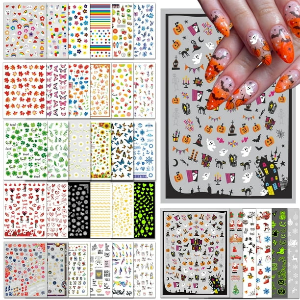Pegatinas para decoración de uñas IDDFEVE, 36 hojas, paquete navideño variado