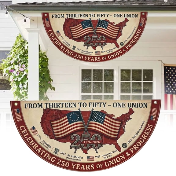 SMKE Patriotic Half Fan Bunting,35X17In Vintage Map 250Th Fan Flag,National Fan Banner,Stars Stripes Decor Flag,Memorial Day Patriotic Decor,Festival Scene Hanging Decoration,Fade Resistant