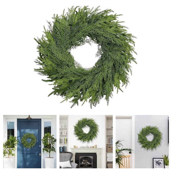 Artificial Christmas Wreath 22 Inch Pine Wreath for Front Door Green Pine Needles Holiday Wreath for Indoor Outdoor Wall Window Table Christmas Decor