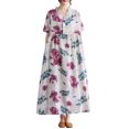 thumbnail image 1 of Vestido, Vestido suelto de mujer con bolsillos, volantes, cuello en V, manga corta, vestido vintage Meterk Beige/Extragrande, 1 of 7