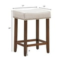 thumbnail image 3 of Costway Set of 4 Nailhead Saddle Bar Stools 24'' Height w/ Fabric Seat & Wood Legs Beige, 3 of 10