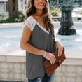 thumbnail image 2 of Women V Neck Lace Top Fashionable Casual Lace Splicing Women Summer Shirt for Daily Outdoor Shopping Dark Gray XL, 2 of 4