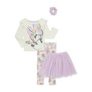 Minnie Mouse Baby and Toddler Girls Long Sleeve Top, Skirt Leggings and Scrunchie, 4 Piece Outfit Set, Sizes 12M-5T