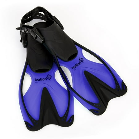 Swim Fins for Kids - Adjustable Speed Fins for Diving, Scuba Diving, Snorkeling, Swimming & Watersports - Ivation Aqua - Blue Small/Medium 9-13