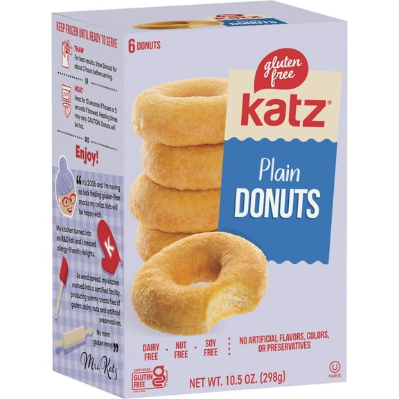 Katz Gluten Free Plain Donuts |Gluten Free, Dairy Free, Nut Free, Soy Free, Kosher | (1 Pack, 10.5 Ounce Each)
