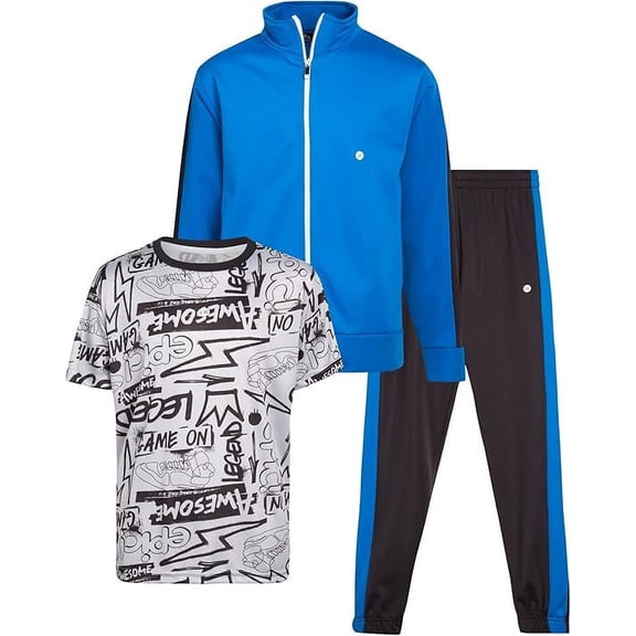 RBX Boys’ Jogger Set – 3 Piece Tricot Sweatshirt, Sweatpants, and T-Shirt Tracksuit (8-12)