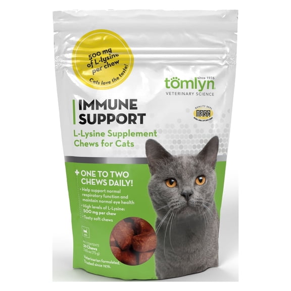 Tomlyn Immune Support Daily L-Lysine Chews for Cats and Kittens, Fish Flavored Lysine Supplement for Cats and Kittens to Support Immune Health, Normal Eye Function and Respiratory Health, 30ct
