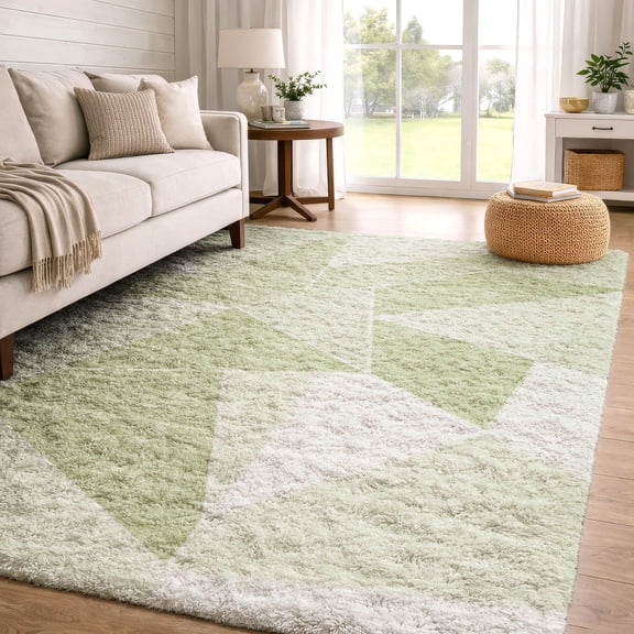 Addison Rugs Dream Shag Premium Machine Washable Transitional Geometric Aloe Rectangle Rug, 10' x 14'