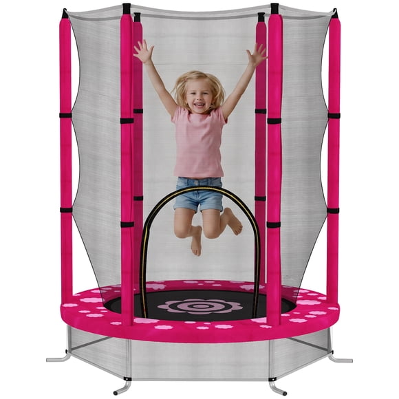 Qaba 55" Toddler Trampoline with Safety Enclosure, Sun Pattern, Pink