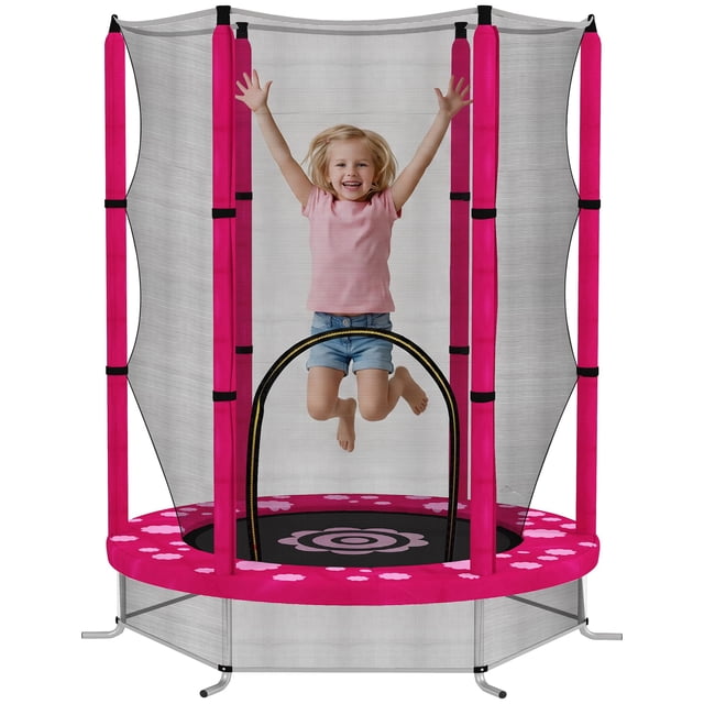 Qaba 55" Toddler Trampoline with Safety Enclosure, Sun Pattern, Pink