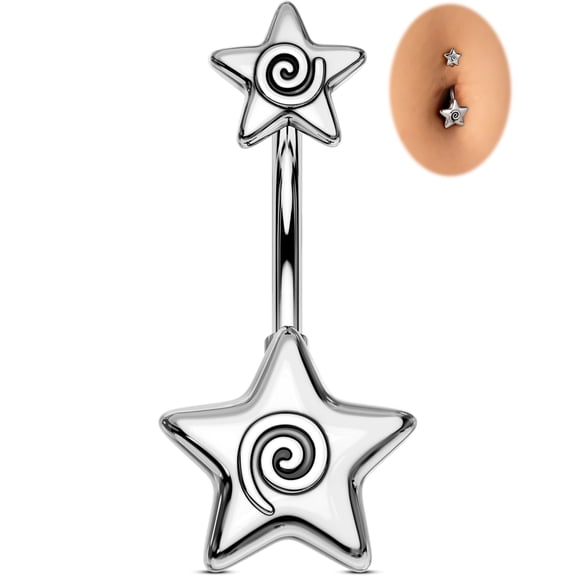 OUFER Belly Button Rings 14G Belly Rings  Star Navel Barbell 316L Stainless Steel Curved Navel Piercing Jewelry for Women Men 10MM