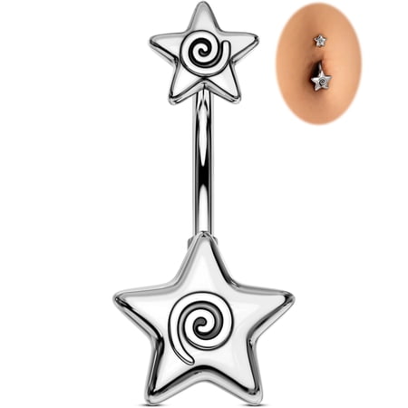 OUFER Belly Button Rings 14G Belly Rings Star Navel Barbell 316L Stainless Steel Curved Navel Piercing Jewelry for Women Men 10MM