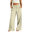 thumbnail image 2 of SAHFX Womens Wide Leg Linen Pants Drawstring Pants with Pockets Office Slacks Work Pants Boho Travel Pant Beach Outfits Summer Pants for Women Straight Leg Pants Lounge Trousers Comfortable Pants, 2 of 9