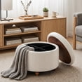 thumbnail image 6 of EOP 25" Round Storage Ottoman, Modern Tufted Fabric Footrest Stool With Reversible Tray Lid, Solid Wood Legs, Multifunctional Coffee Table For Living Room, Bedroom, Camel, 6 of 16