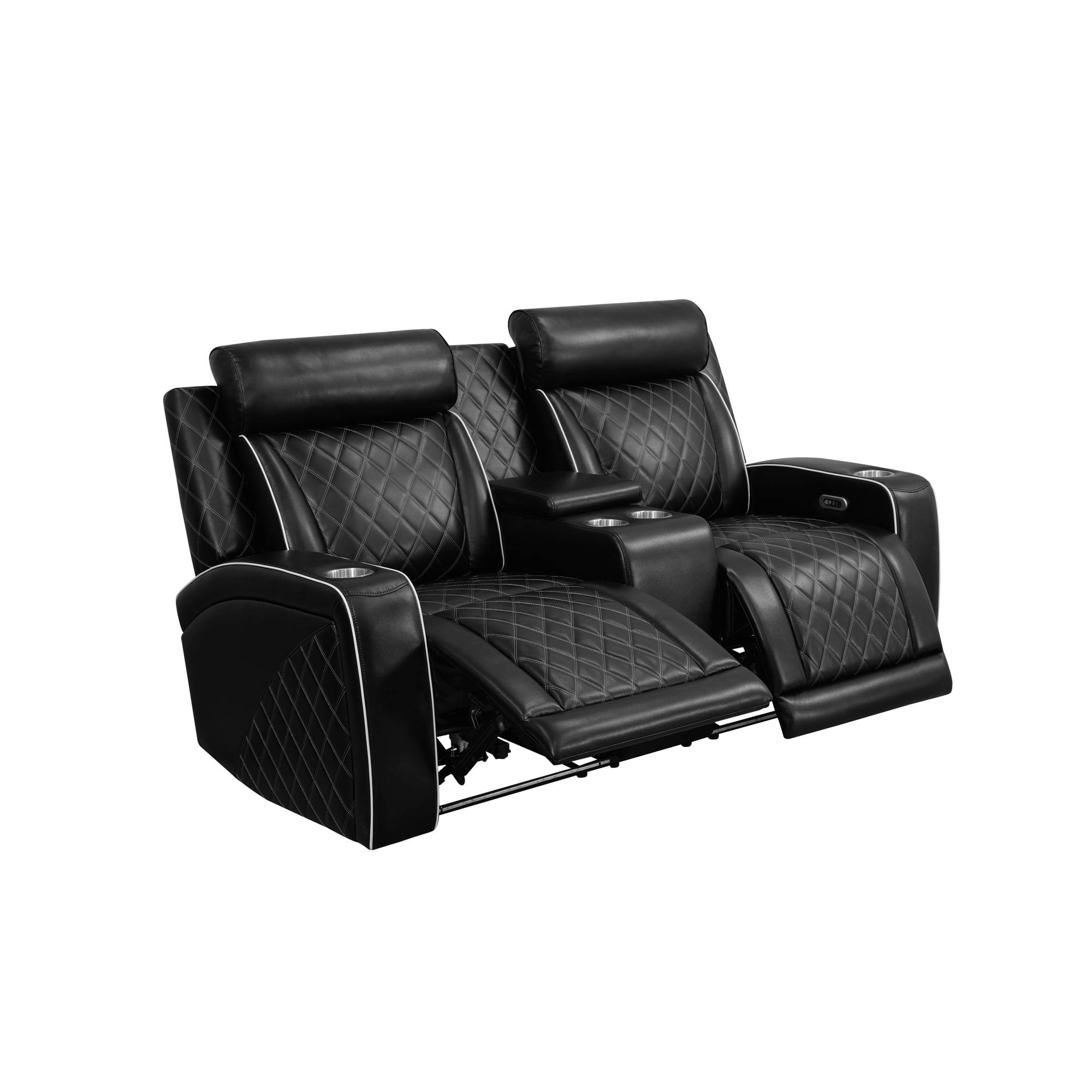 MAYEERTY Leather Recliner Loveseat, 2-Seater Reclining Sofa with LED Lights, Storage Slot, Cup Holders & Quiet Motors, for Living Room