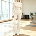 thumbnail image 2 of vdgthytj Workout Sets for Women 2 Piece Full Zip Stand Collar Cropped Jacket High Waist Flare Pants Gym Yoga Outfits(Small,White), 2 of 6