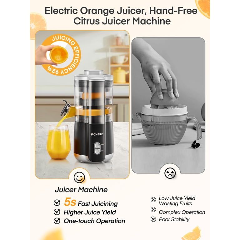 FOHERE Electric Citrus Juicer, 15 Oz, Black and Silver photo 4